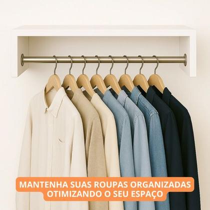 Imagem de Kit Organizador de Roupa Cabideiro 60/100 cm Arara Suspensa MDF Branco Closet Lavanderia Quarto