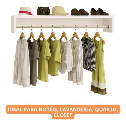 Imagem de Kit Organizador de Roupa Cabideiro 60/100 cm Arara Suspensa MDF Branco Closet Lavanderia Quarto
