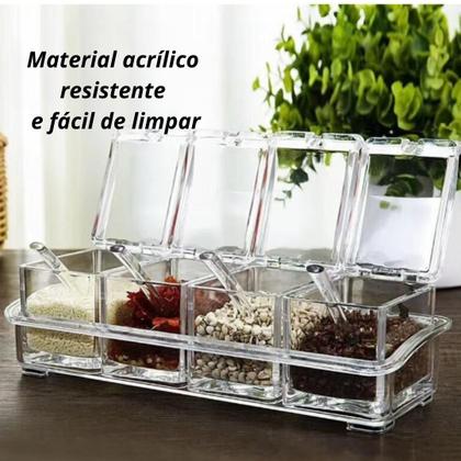 Imagem de Kit Organizador de Temperos 4 Potes Acrílico com Colheres -