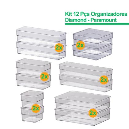 Imagem de Kit Organizador Diamond Paramount 12 Peças  Transparente, Prático e Elegante para Qualquer Espaço