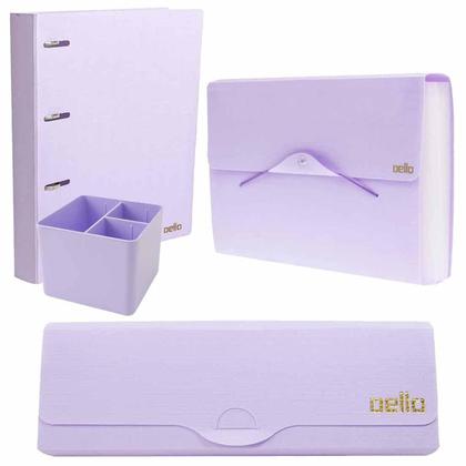 Imagem de Kit Organizador Escritório Tons De Lilás Fichario Pasta