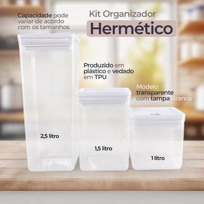 Imagem de Kit Organizador Hermético Dubai Branco 5 Litros