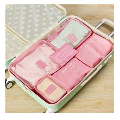 Imagem de Kit Organizador Mala Jogo de 6 Peças Poliéster Com Zíper Cubos Sacos Roupas Sapatos Lingerie Acessórios Viagem Rosa