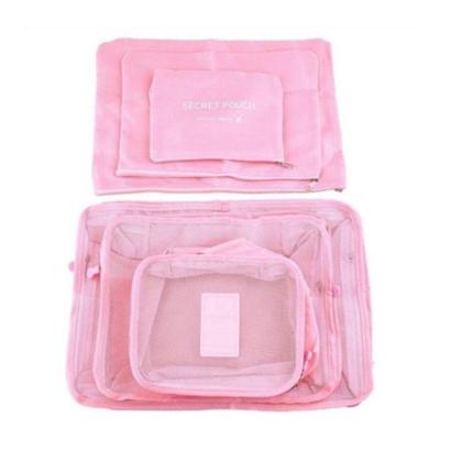 Imagem de Kit Organizador Mala Jogo de 6 Peças Poliéster Com Zíper Cubos Sacos Roupas Sapatos Lingerie Acessórios Viagem Rosa
