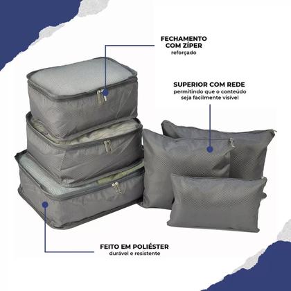 Imagem de Kit Organizador Mala Viagem 6 Peças Saquinhos Nécessaire Roupas Compacto Dobrável Leve Portátil Nylon