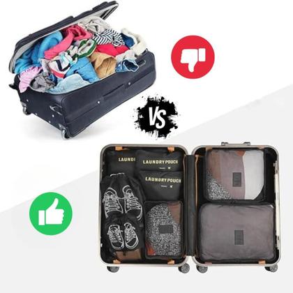 Imagem de Kit Organizador Mala Viagem 6 Peças Saquinhos Nécessaire Roupas Compacto Dobrável Leve Portátil Nylon