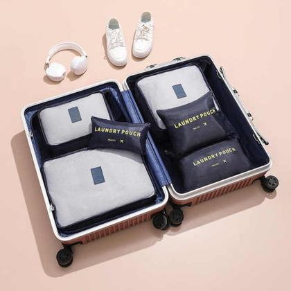 Imagem de Kit Organizador Mala Viagem 6 Peças Saquinhos Nécessaire Roupas Compacto Dobrável Leve Portátil Nylon