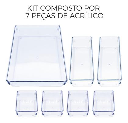 Imagem de Kit Organizador Modular Acrílico 7 Peças Gaveta Mesa