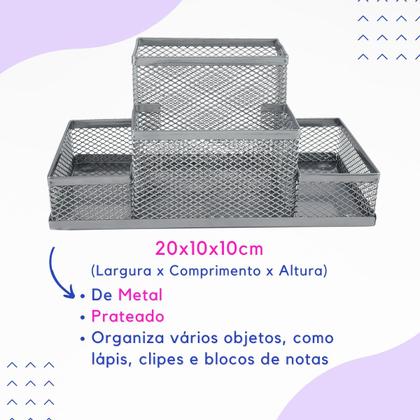 Imagem de Kit Organizador para Escritório com 4 Partes Prata
