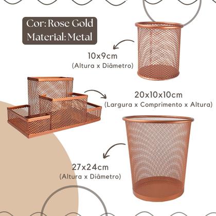 Imagem de Kit Organizador, Porta Caneta e Lixeira Rose Gold Escritório