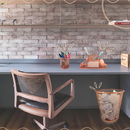 Imagem de Kit Organizador, Porta Caneta e Lixeira Rose Gold Escritório