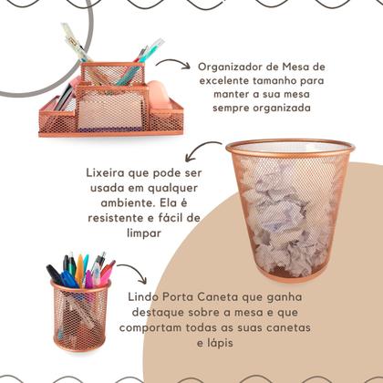 Imagem de Kit Organizador, Porta Caneta e Lixeira Rose Gold Escritório