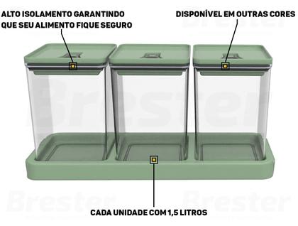 Imagem de Kit Organizador Potes Herméticos Dubai Para Alimentos Mantimentos Cozinha Com Tampa De Pressão 3 Und