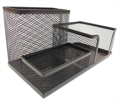 Imagem de Kit Organizador Preto com 3 Partes para Escritório, Porta Lápis, Porta Caneta, Porta Treco, Organizador de Mesa Escritório Preto Básico Top Barato