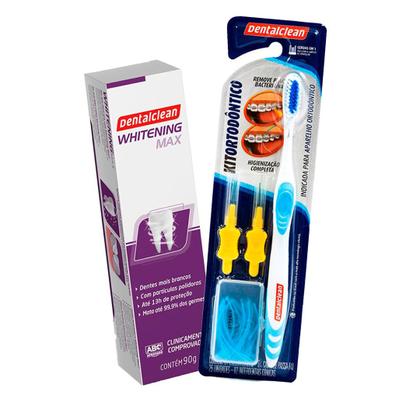 Imagem de Kit Ortodôntico Escova dental Passa fio Escova Interdental mais 01 gel dental whitening max dentalclean