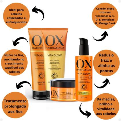 Imagem de Kit Ox Mari Maria Hair Vita Glow: Shampoo, Condicionador, Máscara e Defrizante