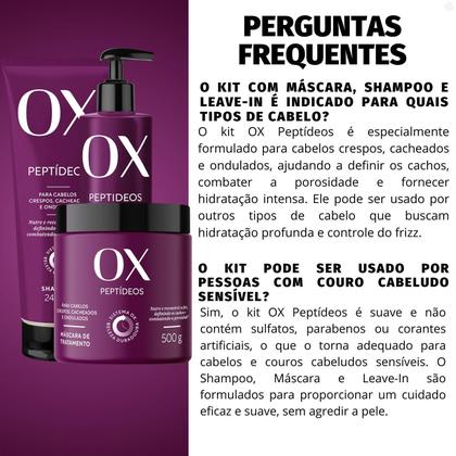 Imagem de Kit OX Peptídeos Cabelos Crespos, Cacheados e Ondulados: Shampoo 240ml, Máscara de Tratamento 500g e Leave-In 300g