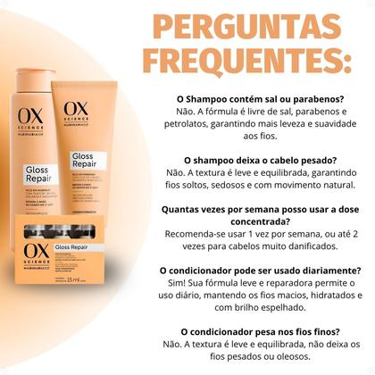 Imagem de Kit Ox Science Mari Maria Hair Gloss Repair: Shampoo 250ml, Condicionador 200ml e 3 Doses Concentradas