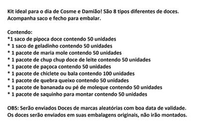 Imagem de Kit p/ 50 pessoas com 8 tipos de Doces Cosme e Damião