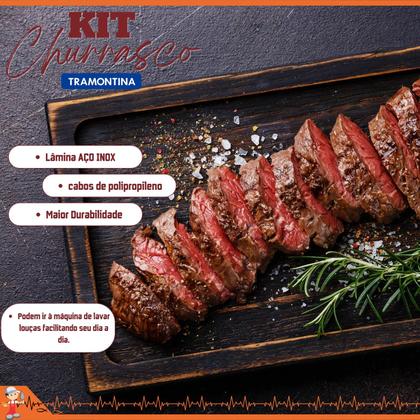 Imagem de Kit P/ Churrasco Tramontina Aço Inox 3 Pçs + Luva Nitrílica