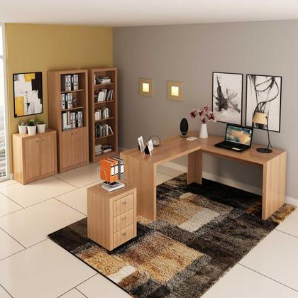 Imagem de Kit P/ Escritório Com Mesa em L Gaveteiro Balcão e Estantes