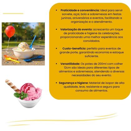 Imagem de Kit p/ Sorvete Açaí 200 Colheres +200 Cumbucas Isopor 200ml