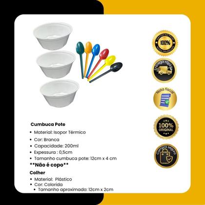 Imagem de Kit p/ Sorvete Açaí 200 Colheres +200 Cumbucas Isopor 200ml