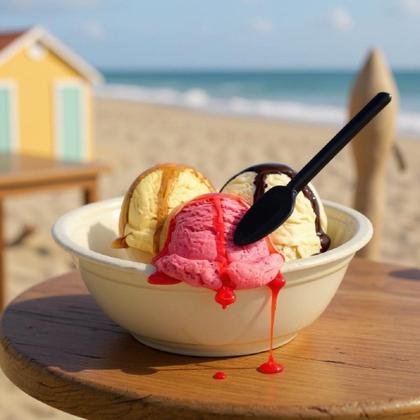 Imagem de Kit p/ Sorvete Açaí 200 Colheres +200 Cumbucas Isopor 200ml