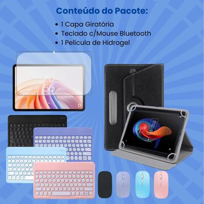 Imagem de Kit p/ Tablet Tcl Tab 11 Fe: Capa Giratória, Teclado c/ Mouse Bluetooth e Película Hidrogel