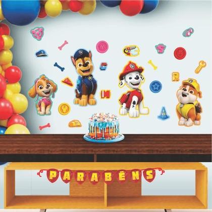 Imagem de Kit Painéis Decorativos Patrulha Canina Infantil Parabéns 32 Peças