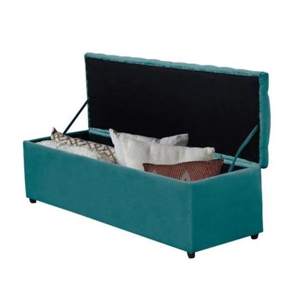 Imagem de Kit Painel Cabeceira com Bau Calçadeira Dubai 1,20m Para Cama Viúva Solteirão Suede Azul Tifany - Aurora Line