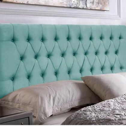 Imagem de Kit Painel Cabeceira com Bau Calçadeira Dubai 1,20m Para Cama Viúva Solteirão Suede Azul Tifany - Aurora Line