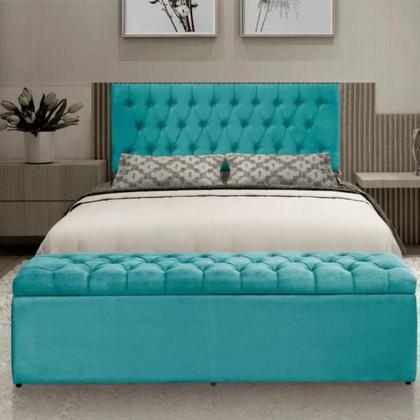Imagem de Kit Painel Cabeceira com Bau Calçadeira Dubai 1,28m Para Cama Viúva Solteirão Suede Azul Tifany - Aurora Line