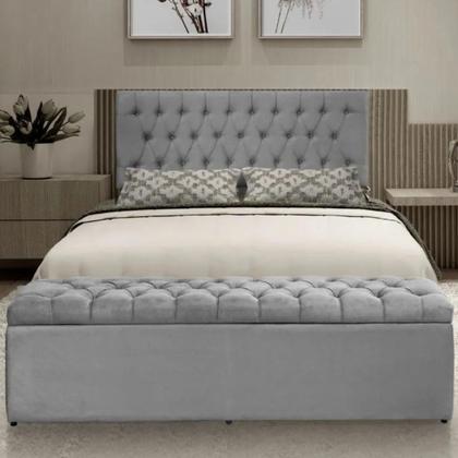 Imagem de Kit Painel Cabeceira com Bau Calçadeira Dubai 1,38m Para Cama Casal Suede Cinza - Aurora Line