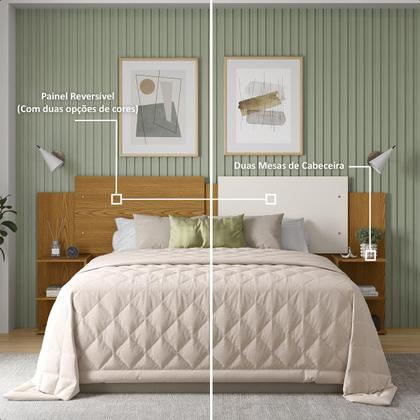Imagem de Kit Painel de Cama Box Com 2 Mesas de Cabeceira Regulavel Casal, Queen e King Cores