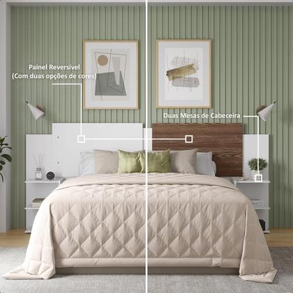 Imagem de Kit Painel de Cama Box Com 2 Mesas de Cabeceira Regulavel Casal, Queen e King Cores