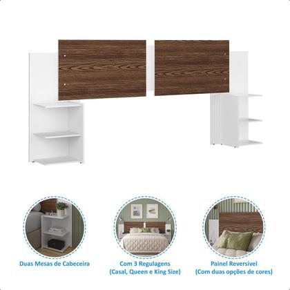 Imagem de Kit Painel de Cama Box Com 2 Mesas de Cabeceira Regulavel Casal, Queen e King Cores
