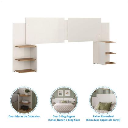 Imagem de Kit Painel de Cama Box Com 2 Mesas de Cabeceira Regulavel Casal, Queen e King Cores