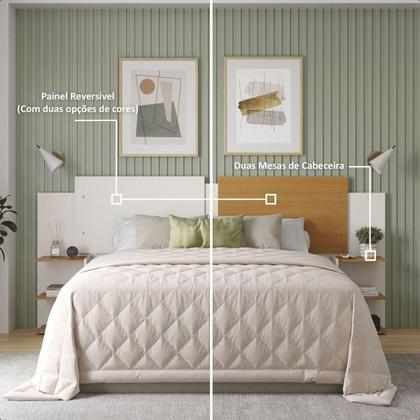 Imagem de Kit Painel de Cama Box Com 2 Mesas de Cabeceira Regulavel Casal, Queen e King Cores