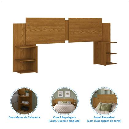 Imagem de Kit Painel de Cama Box Com 2 Mesas de Cabeceira Regulavel Casal, Queen e King Cores