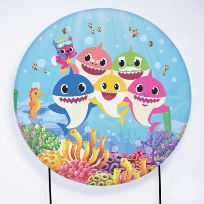 Imagem de Kit Painel de Festa Redondo de 1,50m e Trio de Cilindros Baby Shark - Fera Print