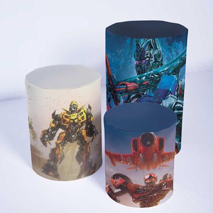 Imagem de Kit Painel de Festa Redondo de 1,50m e Trio de Cilindros Transformers - Fera Print