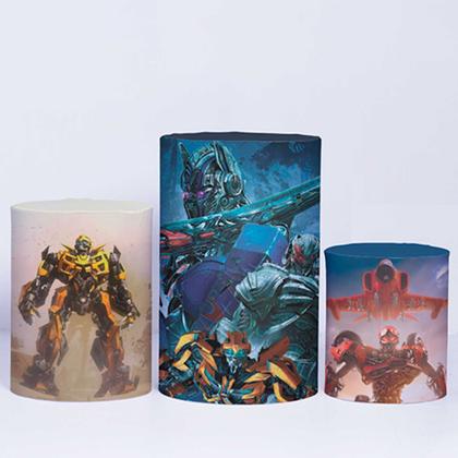 Imagem de Kit Painel de Festa Redondo de 1,50m e Trio de Cilindros Transformers - Fera Print