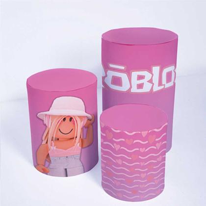 Imagem de Kit Painel de Festa Redondo e Trio de Cilindros Roblox Feminino - Fera Print