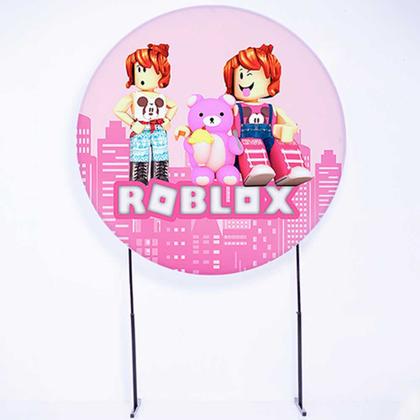 Imagem de Kit Painel de Festa Redondo e Trio de Cilindros Roblox Feminino - Fera Print