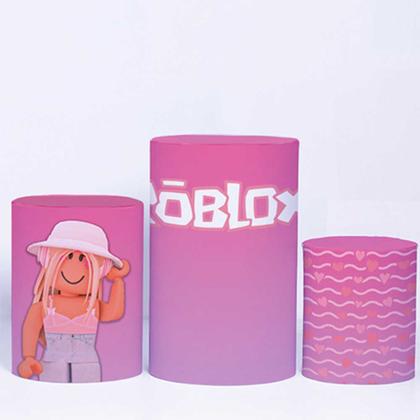 Imagem de Kit Painel de Festa Redondo e Trio de Cilindros Roblox Feminino - Fera Print