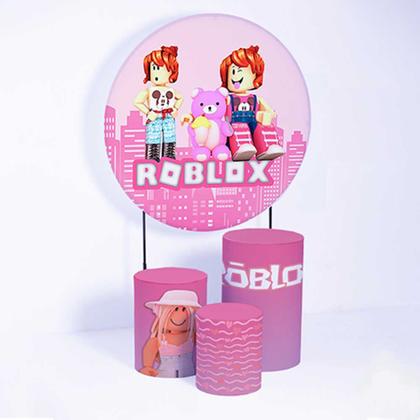 Imagem de Kit Painel de Festa Redondo e Trio de Cilindros Roblox Feminino - Fera Print