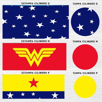Imagem de Kit Painel de Festa Redondo Trio Cilindro - MULHER MARAVILHA