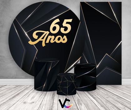 Imagem de Kit Painel De Festa  Trio Capa Cilindro  Faixa Veste Fácil, 65 Anos Preto 069