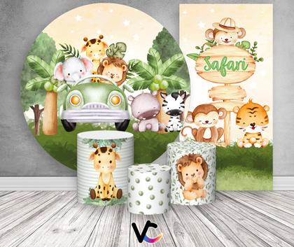 Imagem de Kit Painel De Festa + Trio Capa Cilindro + Faixa Veste Fácil - Animais Safari Cute 005